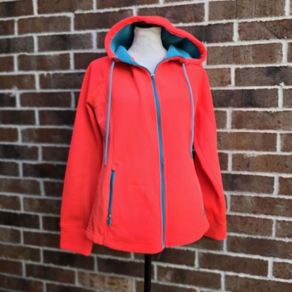 Swiss Tech Women's Vibrant Red Orange Pinkish Hoodie with Blue Trim - Picture 2 of 14